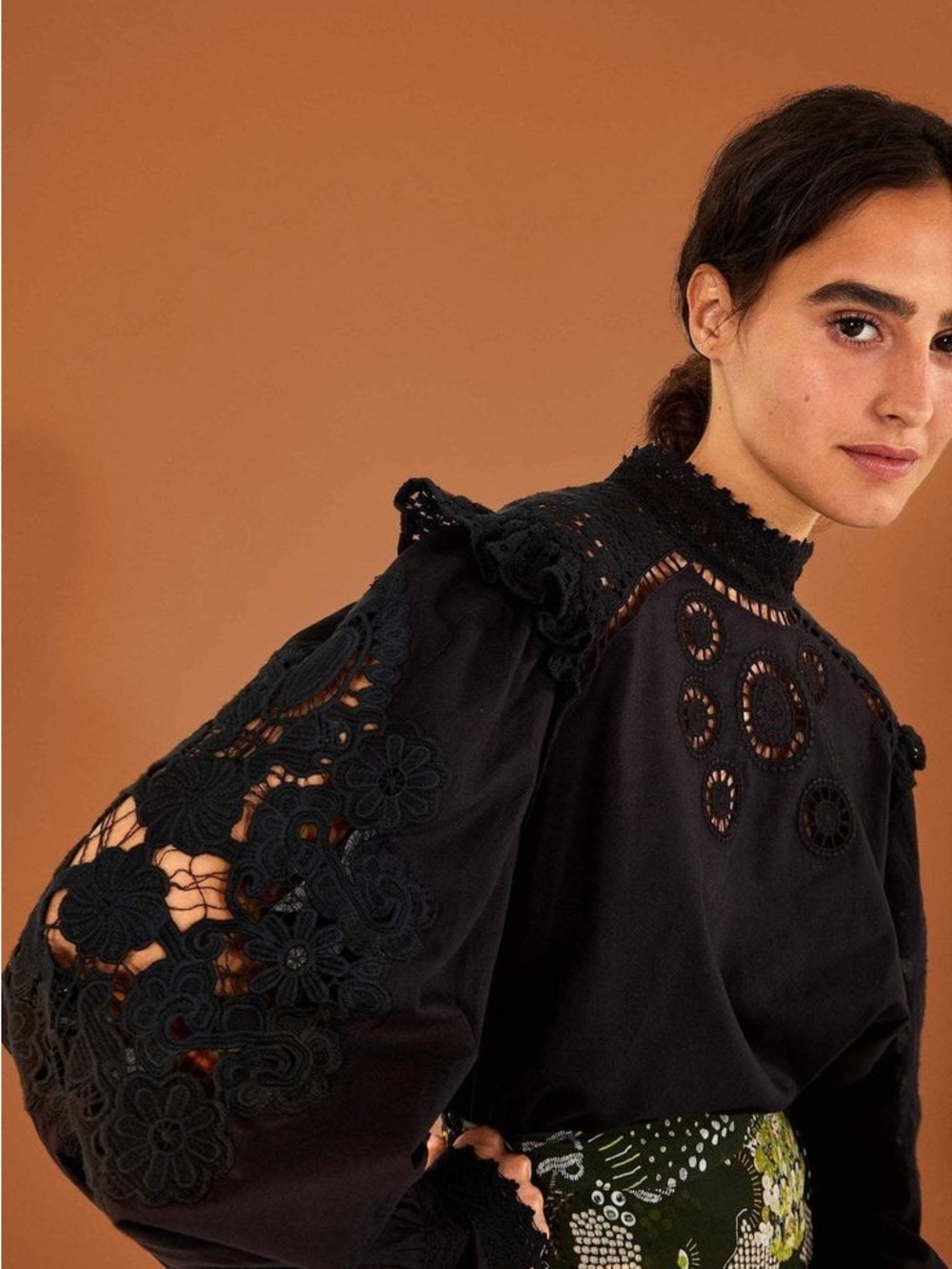 Farm Rio Cotton Eyelet Lace Puff Sleeve Top